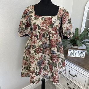 New Bohme Dress Puff Sleeve Mini Dress Floral Size Medium Retro Couch Print